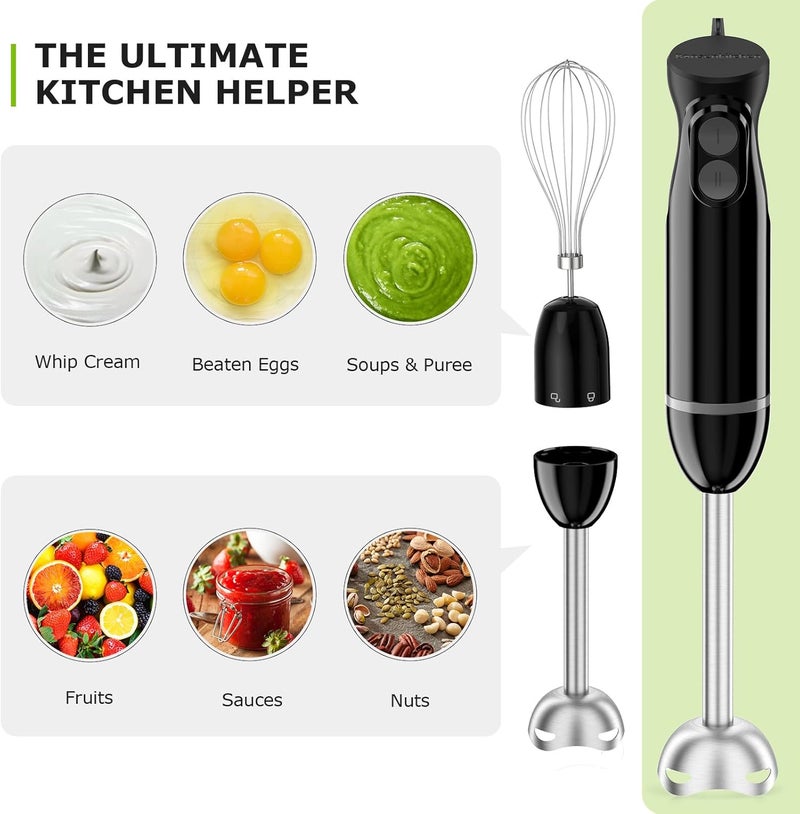 Bonsenkitchen Immersion Blender Handheld, 2 Mixing Speed Hand Blender Electric with Sharp Blades, 3-In-1 Hand Held Stick Blender with Egg Whisk, 24oz Beaker for Soups, Smoothies, Sauce - Image 5